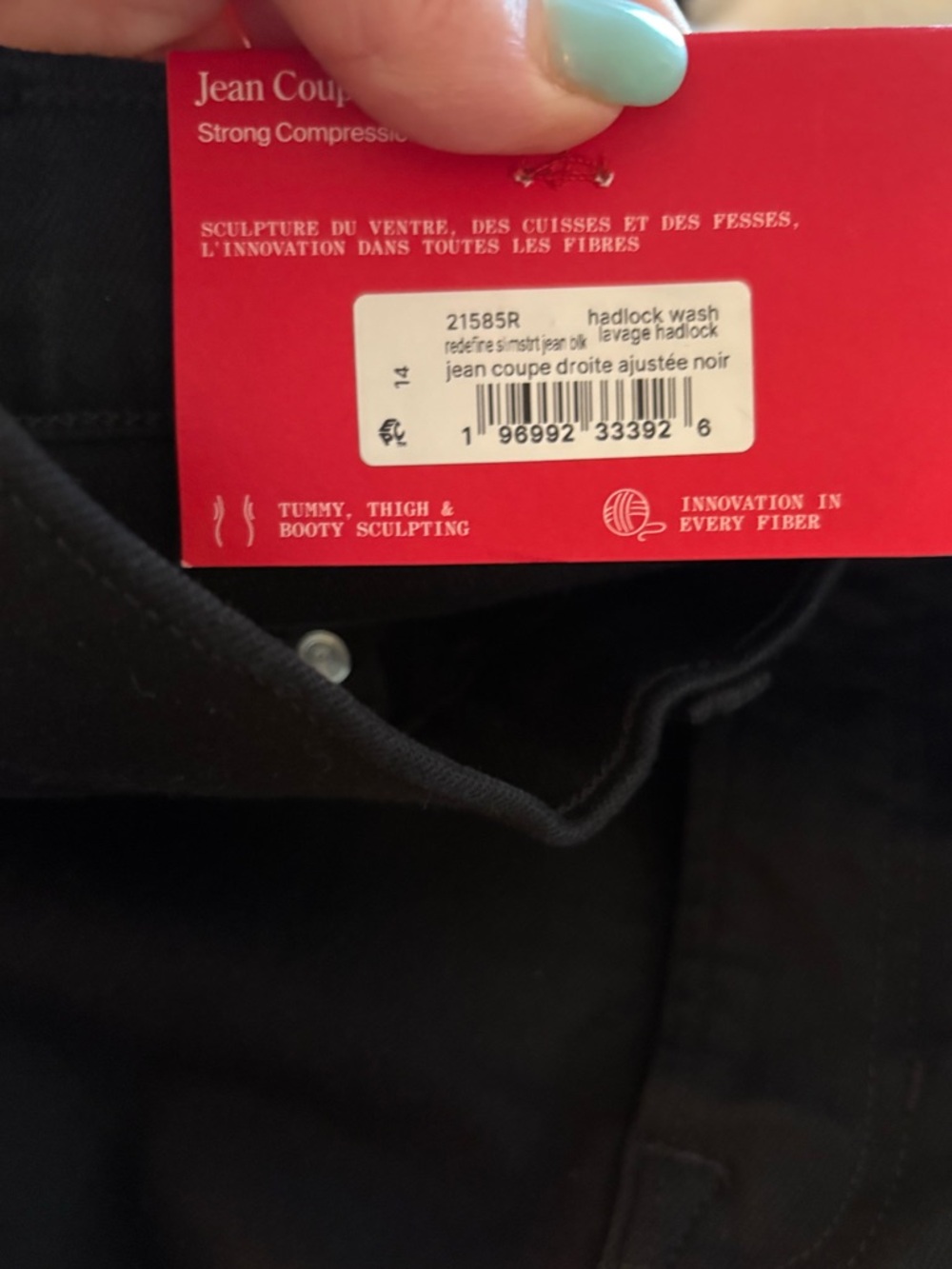 NWT SPANX Straight Leg Jeans Black Hadlock Wash Size 14 Tummy Control - Picture 7 of 7